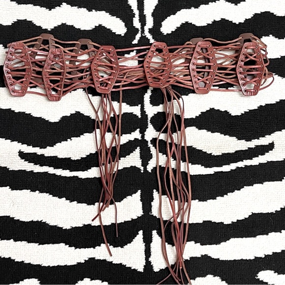 Boho Leather Wide Woven Tie Sash Belt With Tassel Fringe main image 3